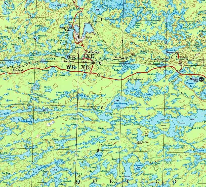 1957 Topo Map of Quetico Minnesota Quadrangle