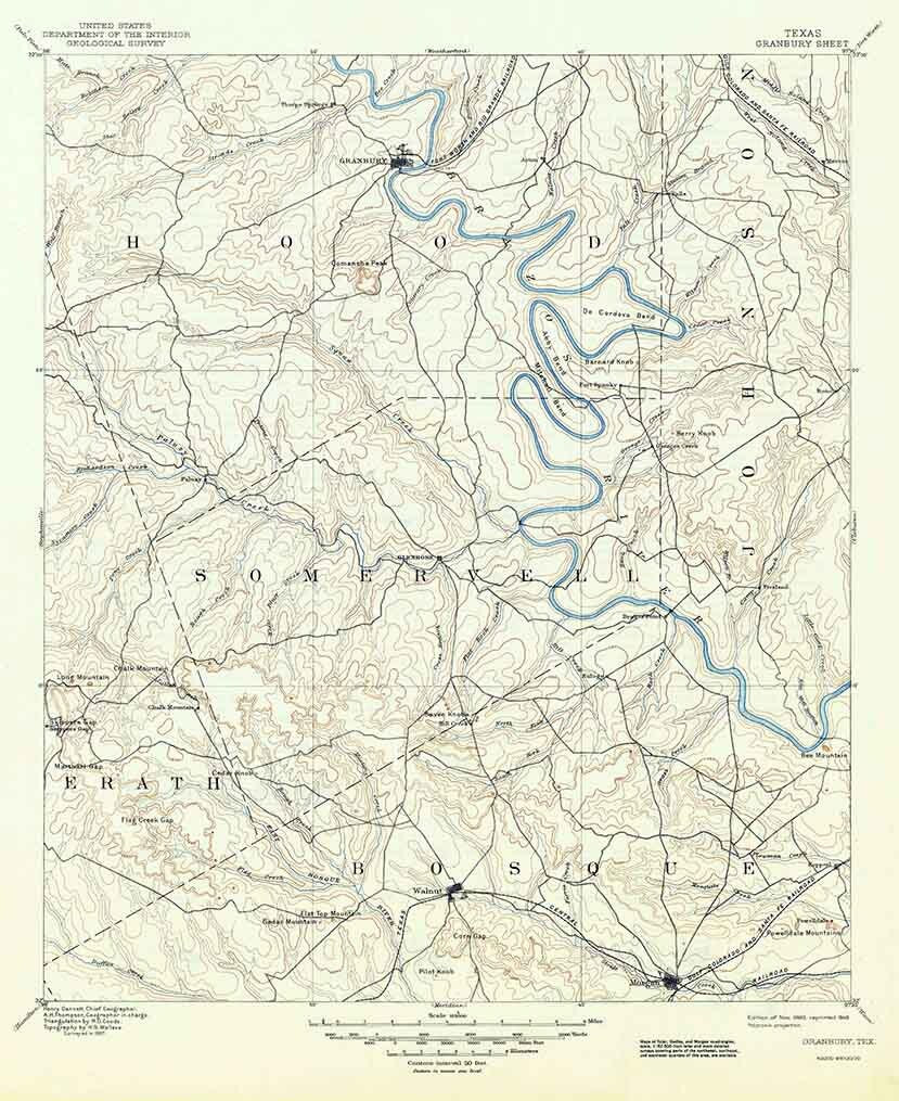 1889 Topo Map of Granbury Texas