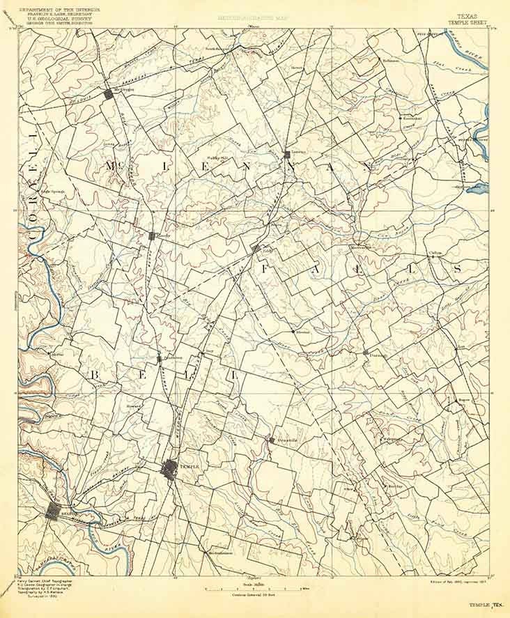 1892 Topo Map of Temple Texas