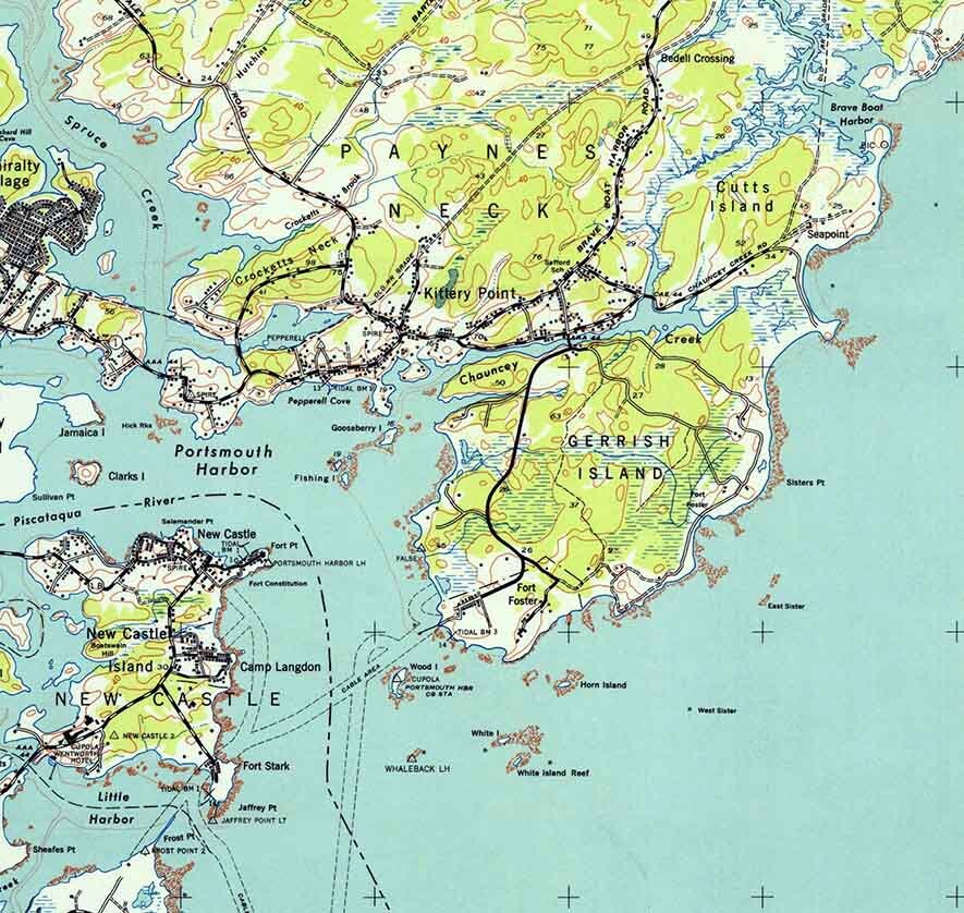 1944 Topo Map of Kittery Maine Quadrangle Ports Mouth Harbor