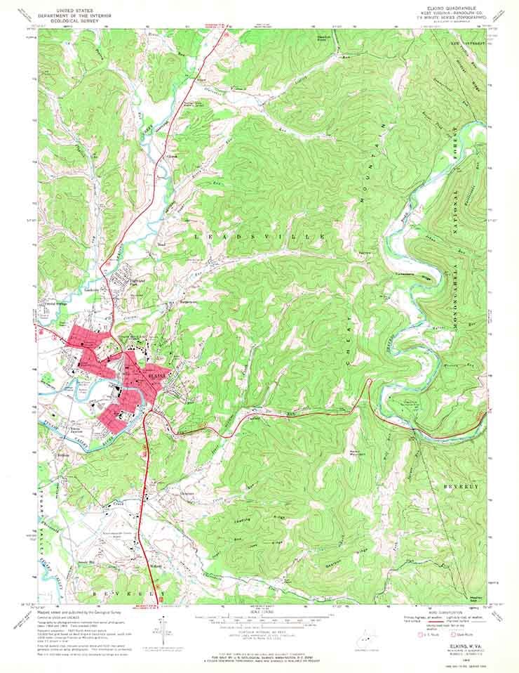 1969 Topo Map of Elkins West Virginia Quadrangle