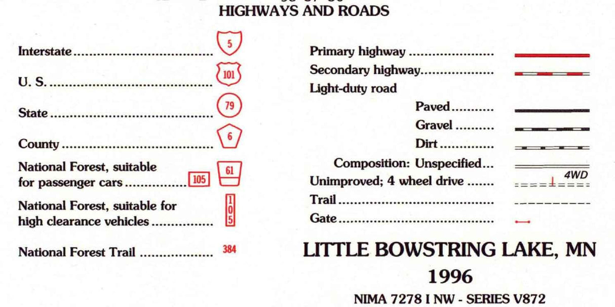1996 Topo Map of Little Bowstring Lake MN Chippewa National Forest