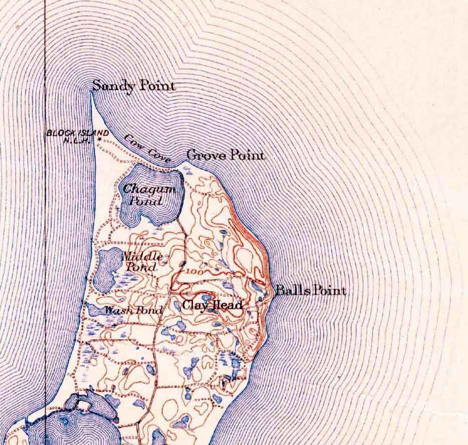 1889 Topo Map of Block Island Rhode Island Quad