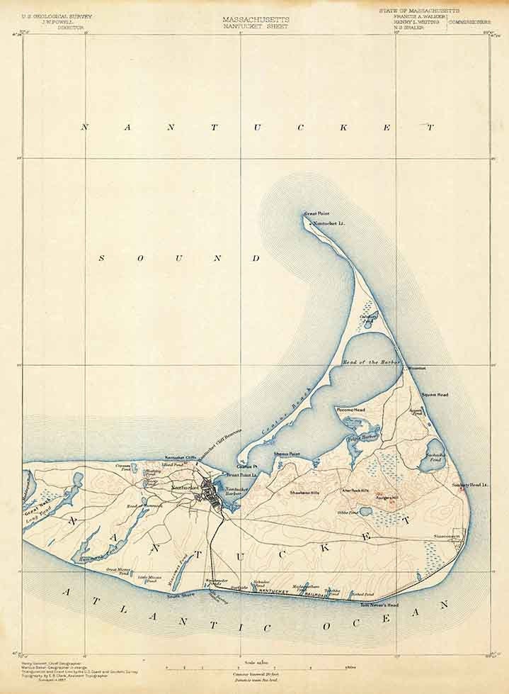 1889 Topo Map of Nantucket Massachusetts Quad