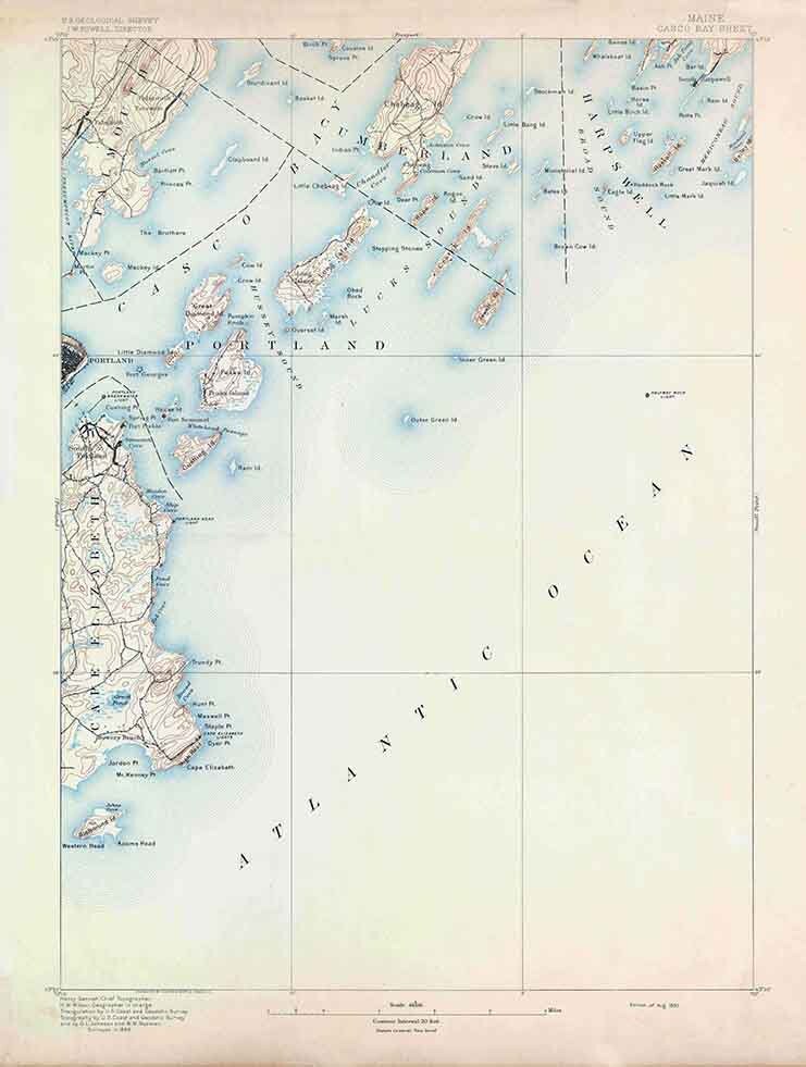 1893 Topo Map of Casco Bay Maine Quad Cape Elizabeth