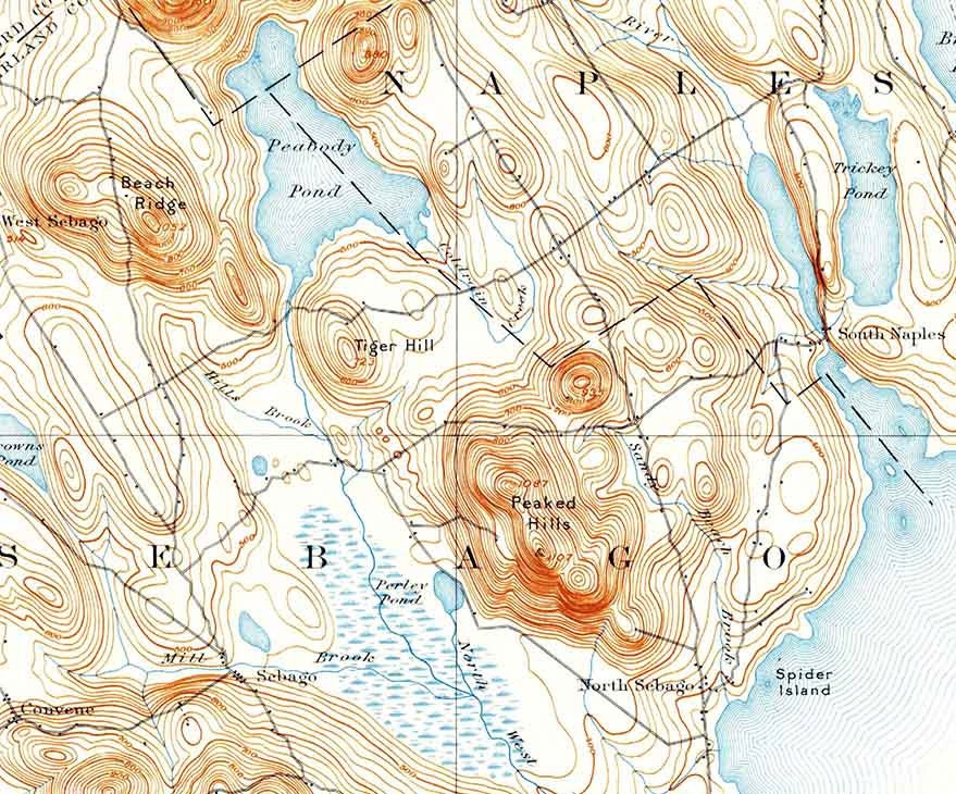 1896 Topo Map of Sebago Maine Quad Sebago Lake