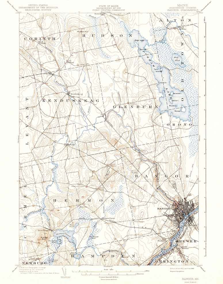 1902 Topo Map of Bangor Quad Maine