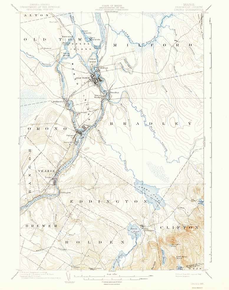 1902 Topo Map of Orono Maine Quad