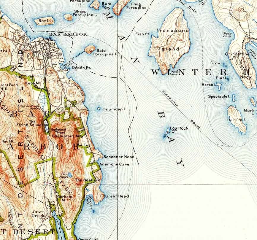 1904 Topo Map of Bar Harbor Maine Quad Acadia National Park