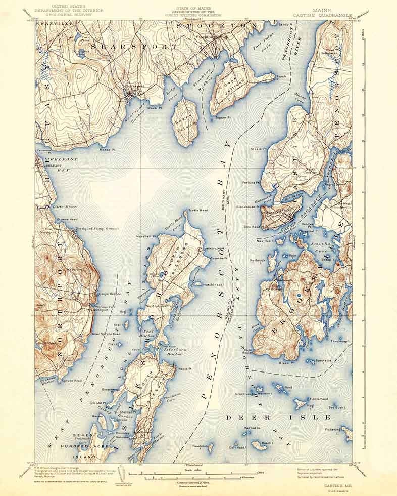 1904 Topo Map of Castine Maine Quad