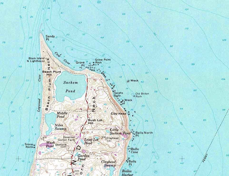 1957 Topo Map of Block Island Rhode Island Quad