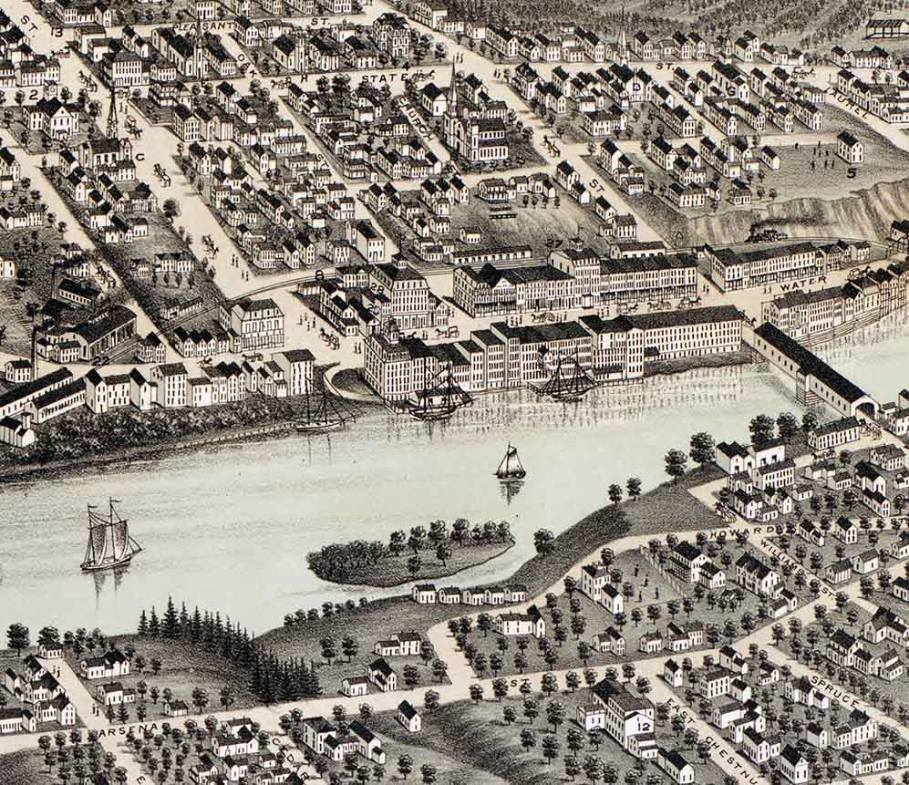 1878 Panoramic Map of Augusta Maine
