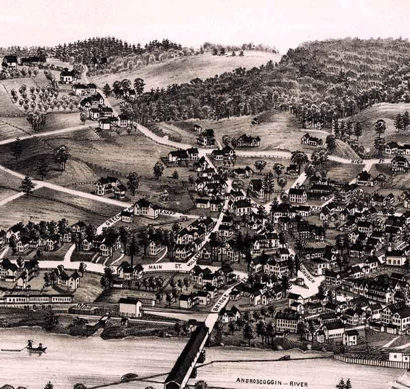 1889 Panoramic Map of Livermore Falls Maine