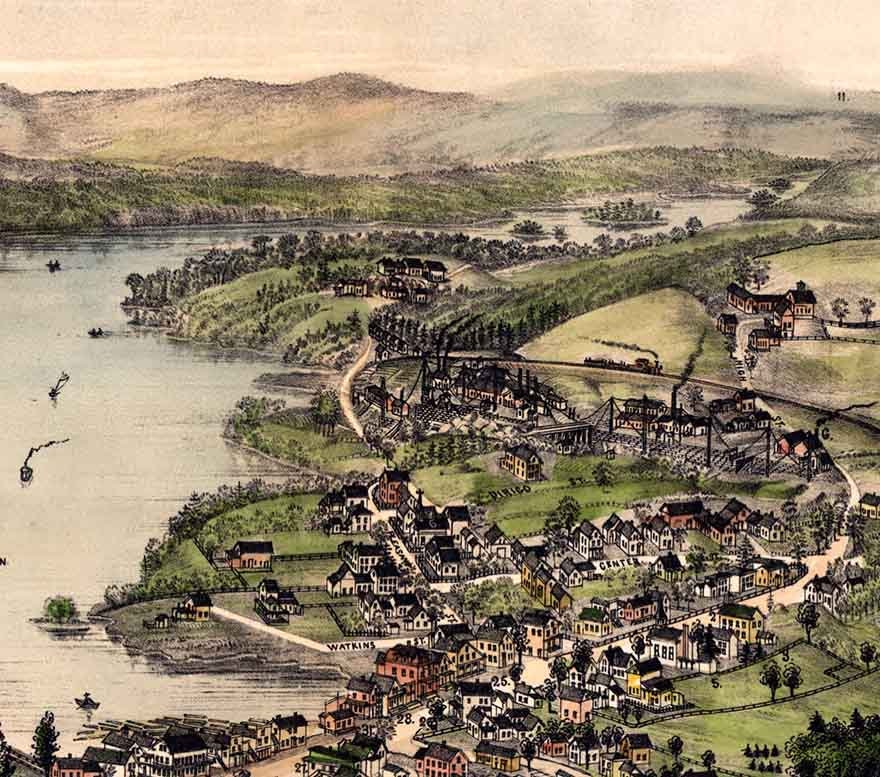 1889 Panoramic Map of Monson Maine