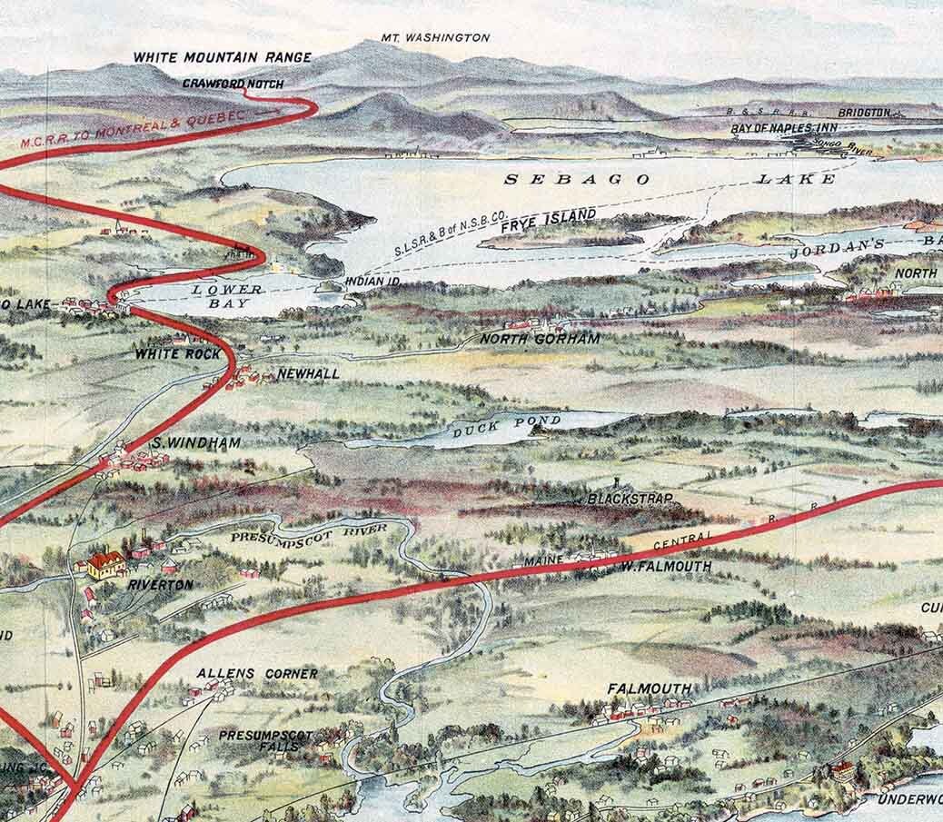 1906 Panoramic Map of Casco Bay Portland Maine