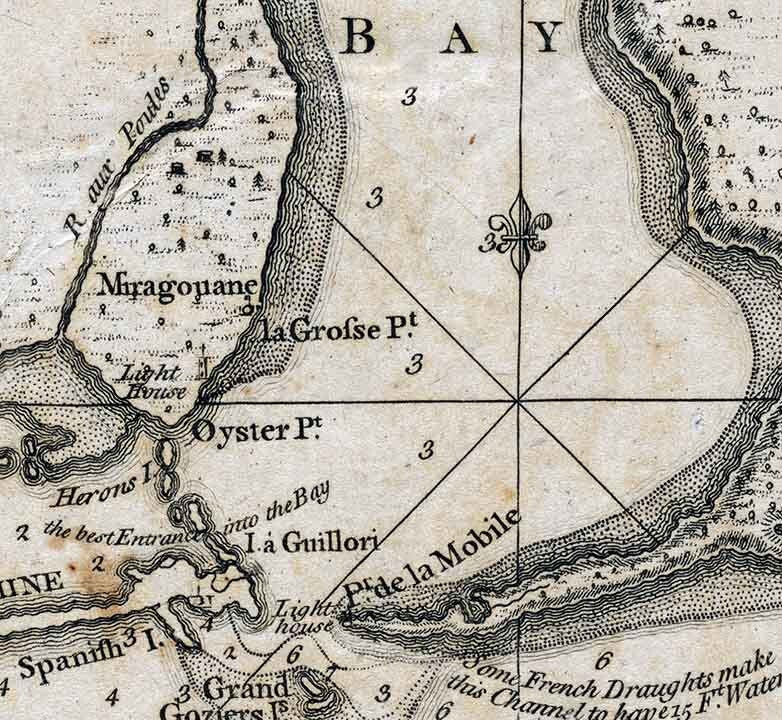 1763 Map of the Bay and Island of Mobile Gulf of Mexico