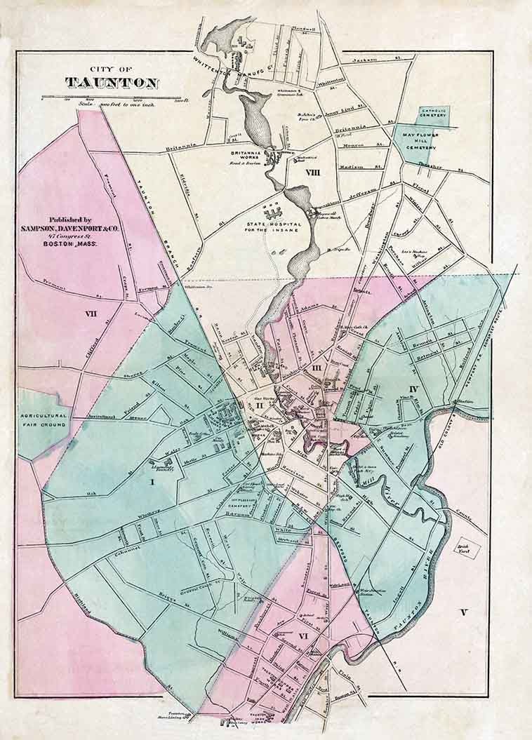 1885 Map of Taunton Massachusetts