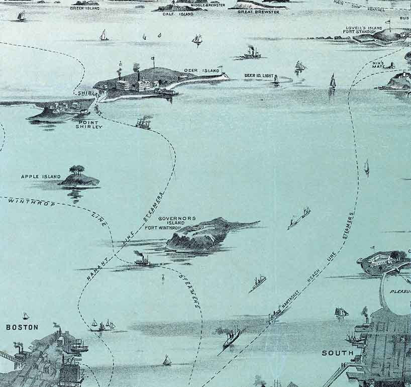 1897 Panoramic Map of Boston Harbor Massachusetts