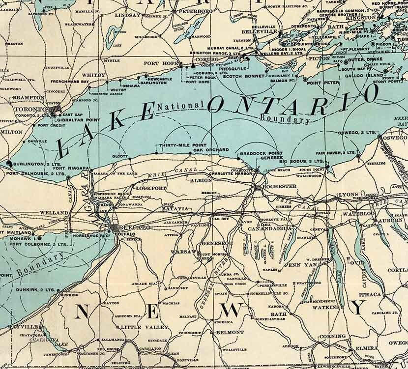 1898 Map of Lake Erie and Lake Ontario