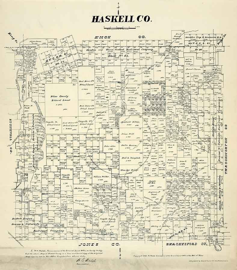 1879 Farm Line Map of Haskell County Texas