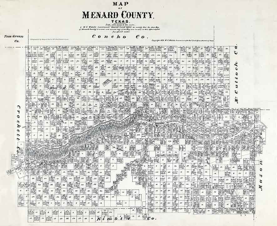 1879 Farm Line Map of Menard County Texas