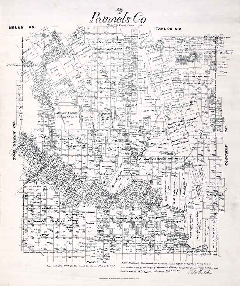 1879 Farm Line Map of Runnels County Texas
