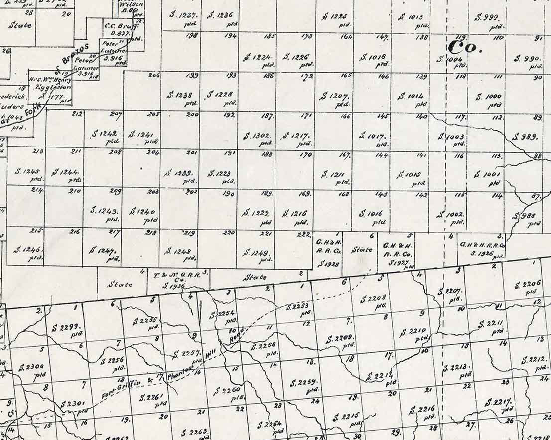 1879 Farm Line Map of Shackelford County Texas