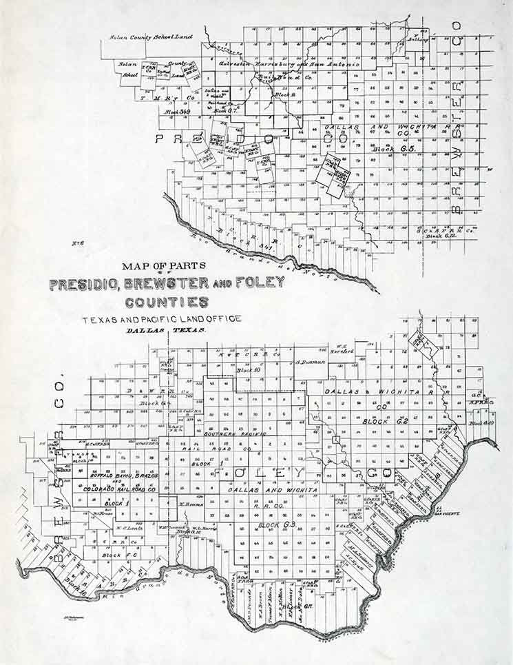 1898 Farm Line Map of Presidio Brewster & Foley Counties Texas