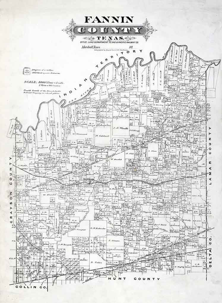 1870 Farm Line Map of Fannin County Texas