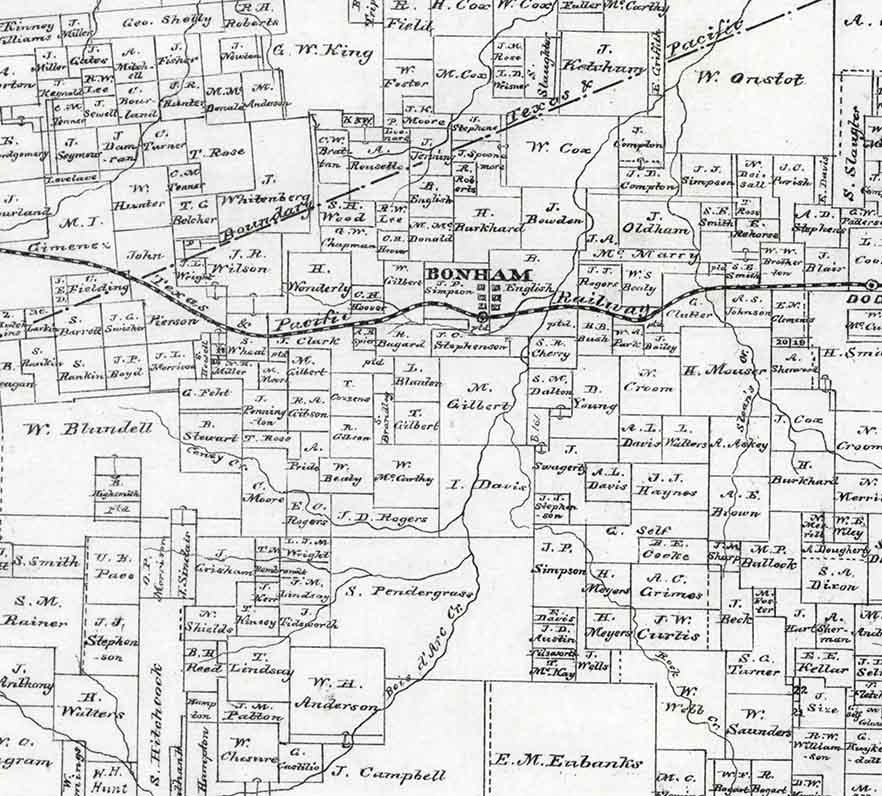 1870 Farm Line Map of Fannin County Texas