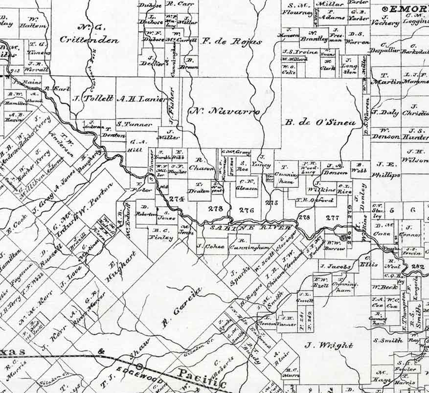 1870 Farm Line Map of Rains and Part of Van Zandt County Texas