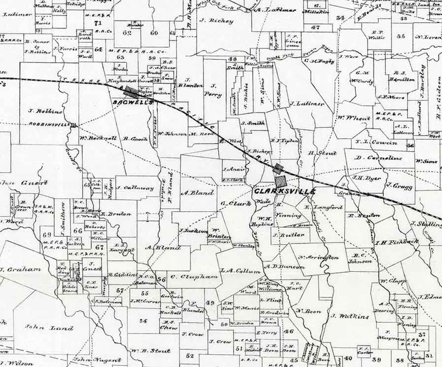 1870 Farm Line Map of Red River County Texas