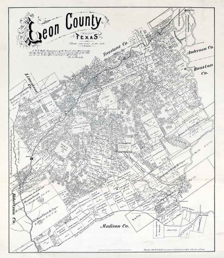 1879 Farm Line Map of Leon County Texas
