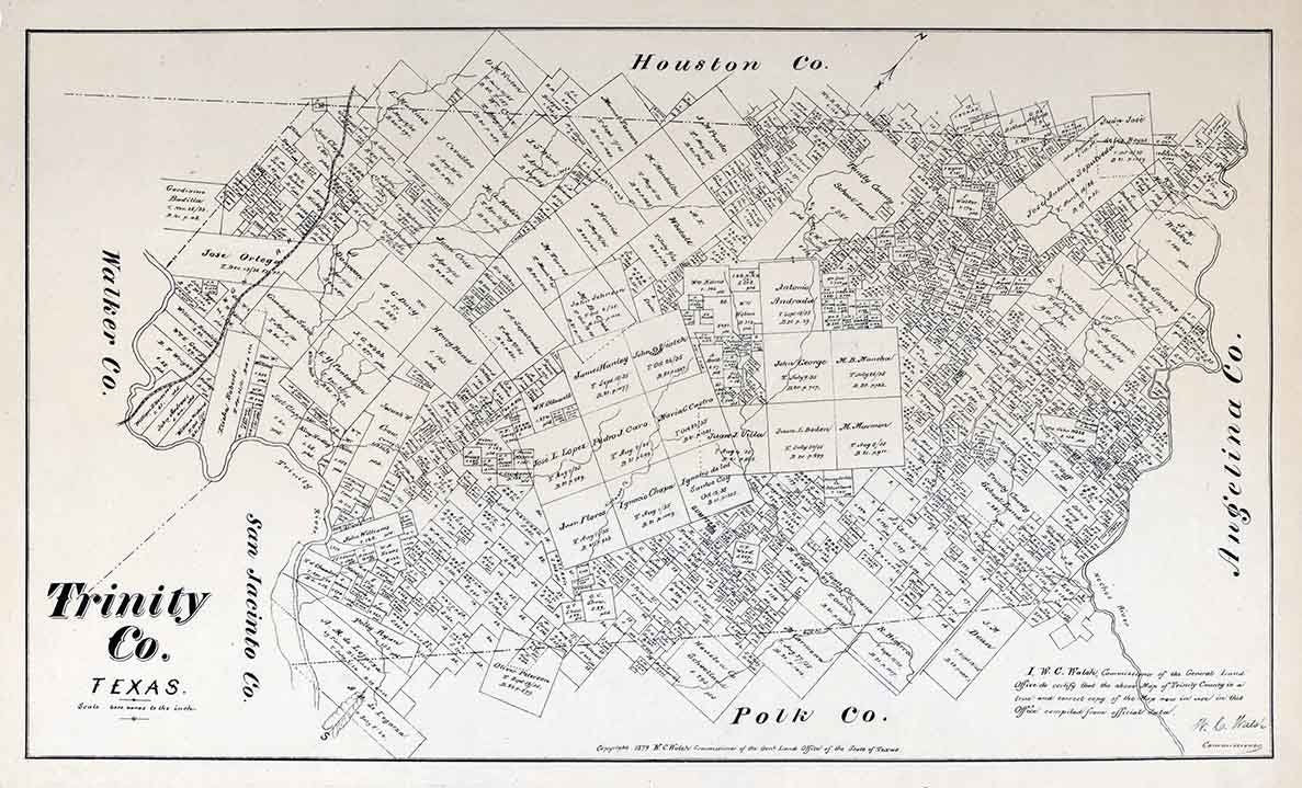 1879 Farm Line Map of Trinity County Texas