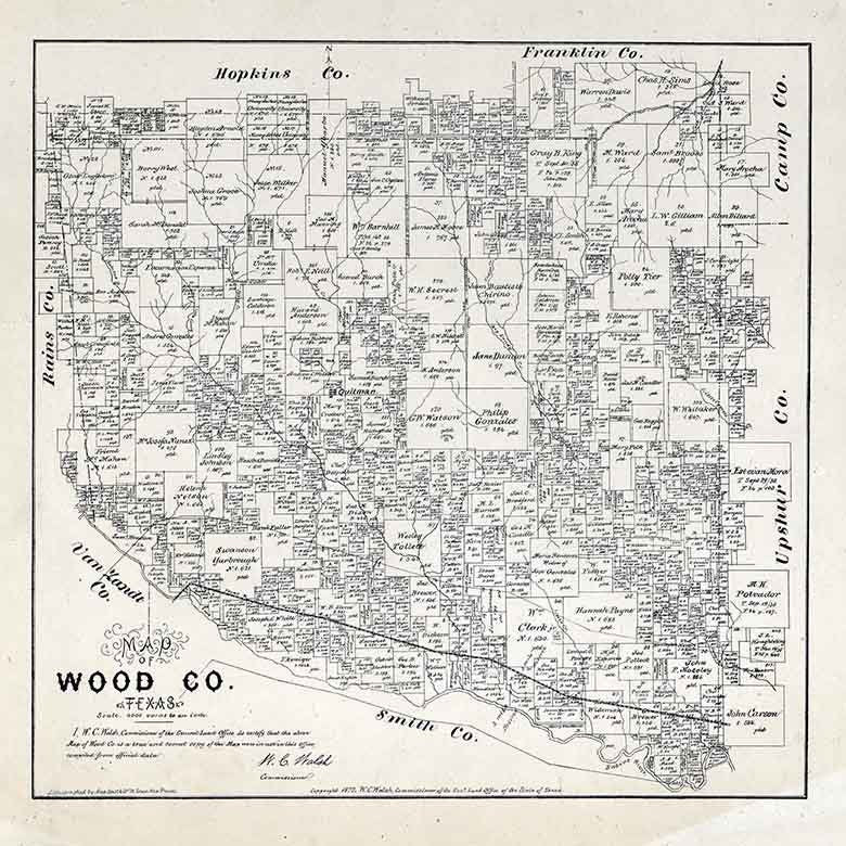 1879 Farm Line Map of Wood County Texas