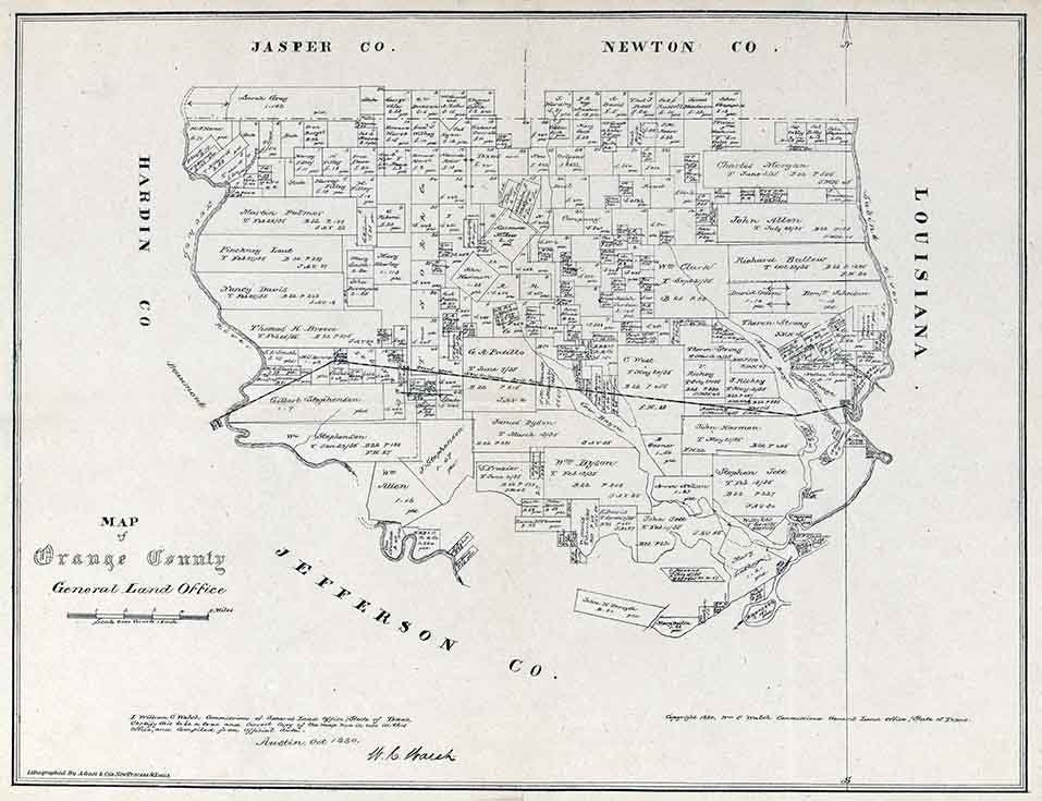 1880 Farm Line Map of Orange County Texas