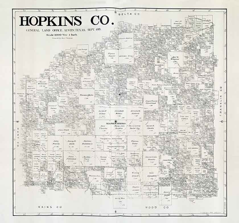 1885 Farm Line Map of Hopkins County Texas