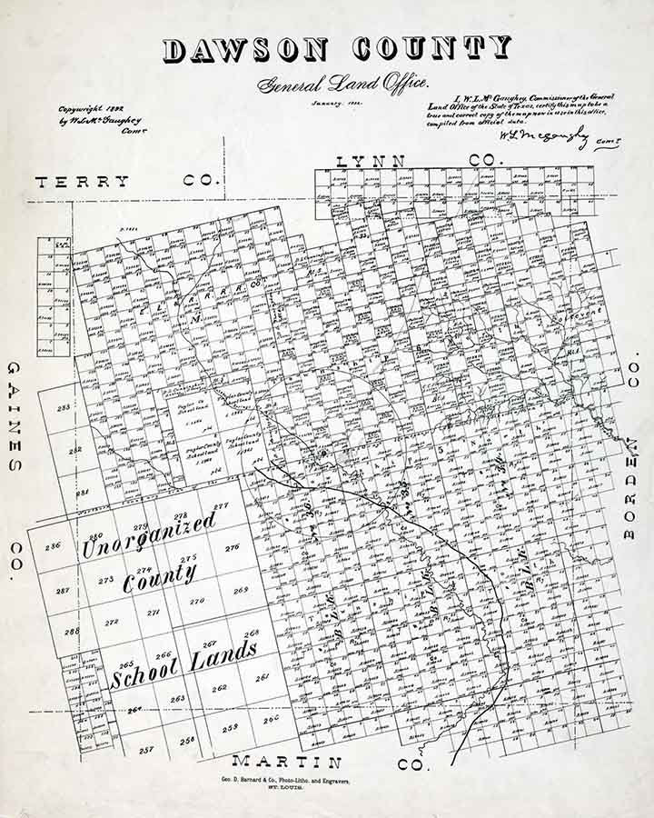 1892 Farm Line Map of Dawson County Texas