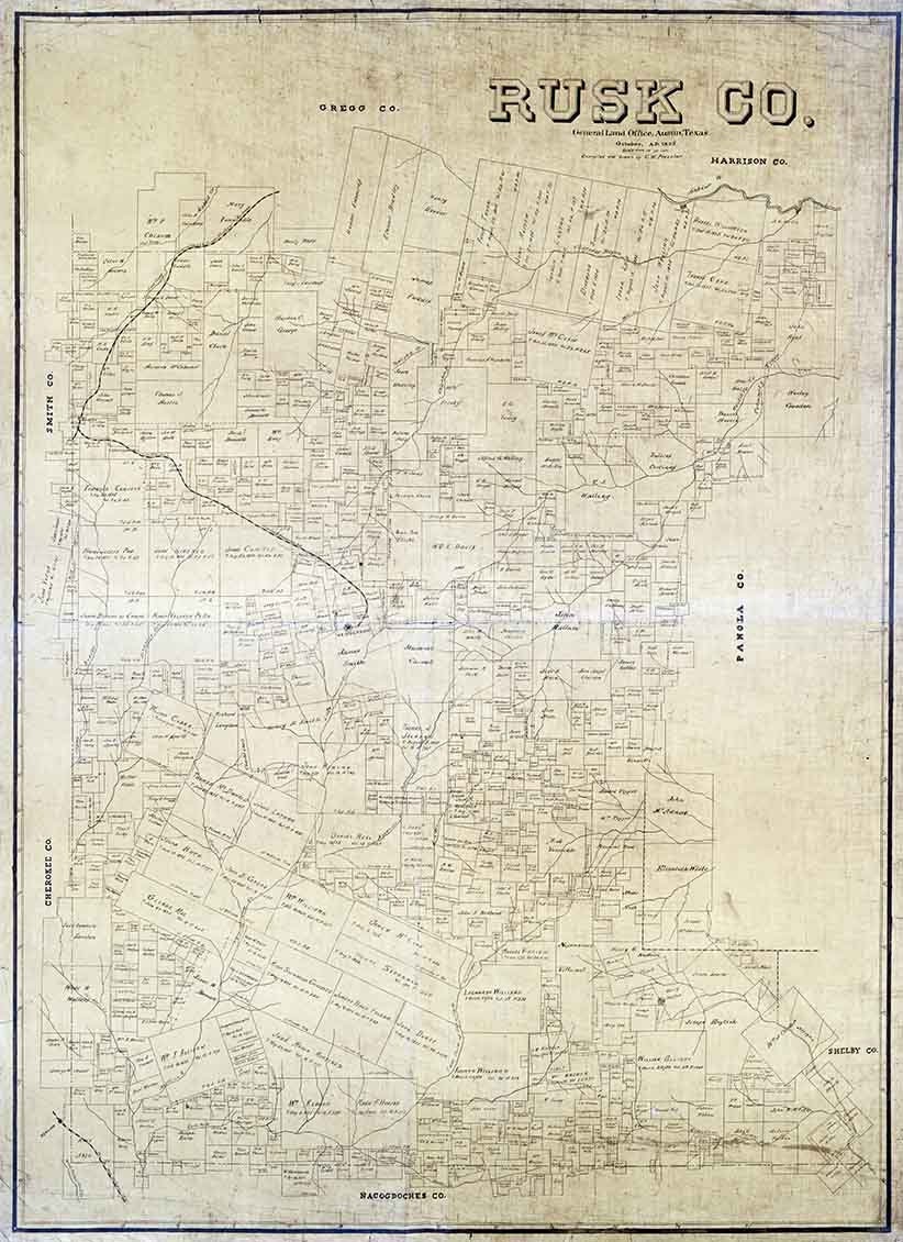 1895 Farm Line Map of Rusk County Texas