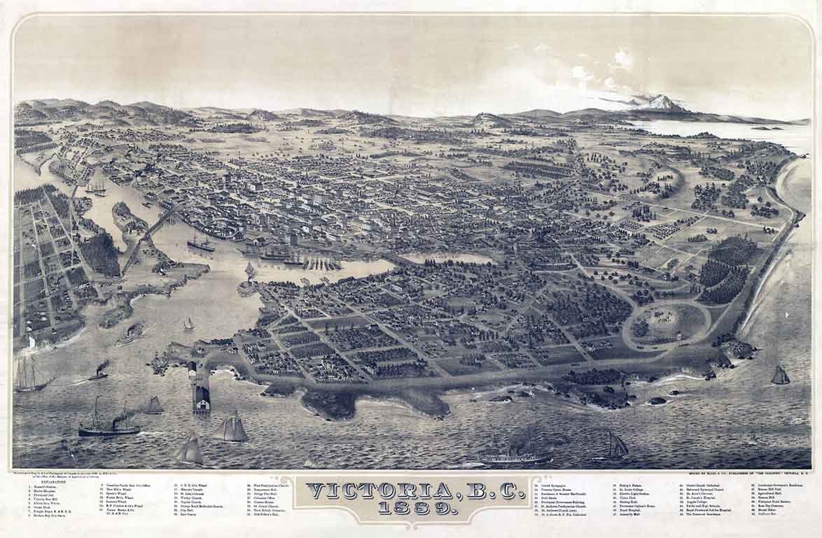 1889 Panoramic Map of Victoria British Columbia Canada