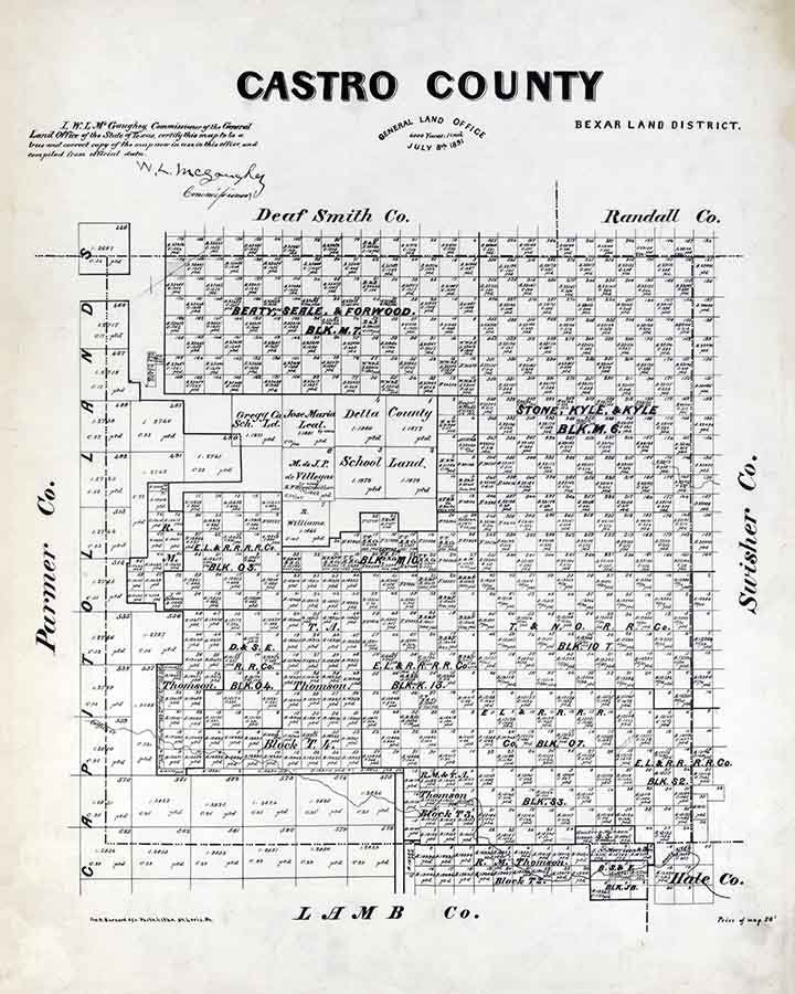 1891 Farm Line Map of Castro County Texas