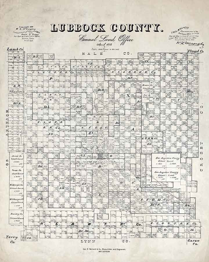 1892 Farm Line Map of Lubbock County Texas