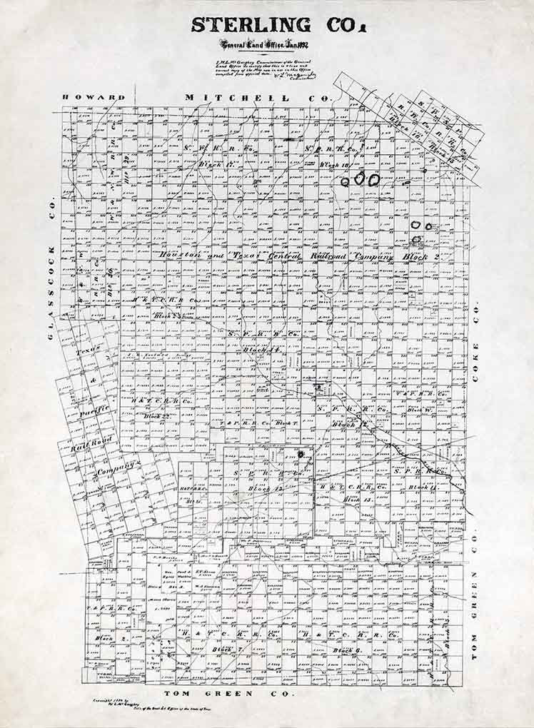 1892 Farm Line Map of Sterling County Texas