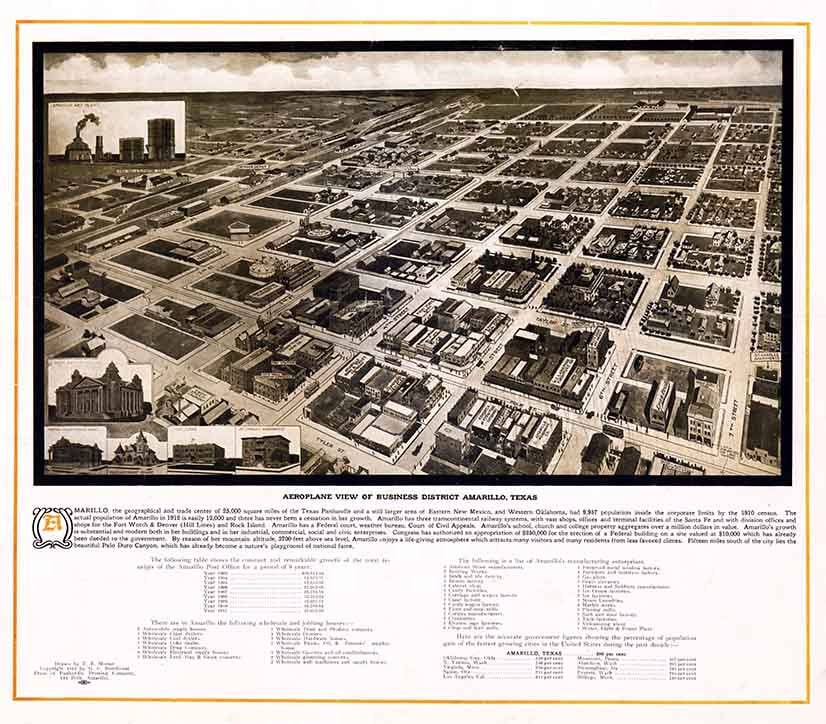 1912 Panoramic Map of Amarillo Potter County Texas