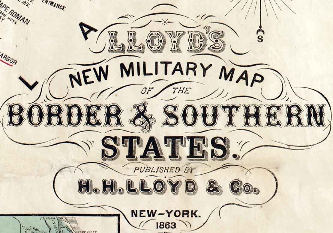 1863 Map of Lloyds Military Border and Southern States