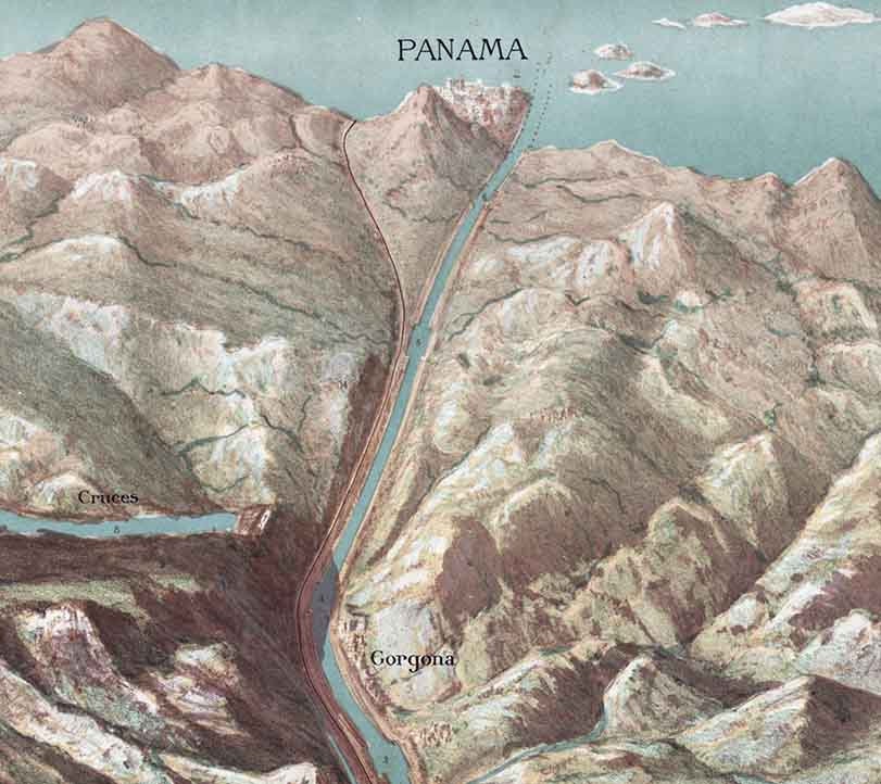 1881 Panoramic Map of Panama Canal Panama