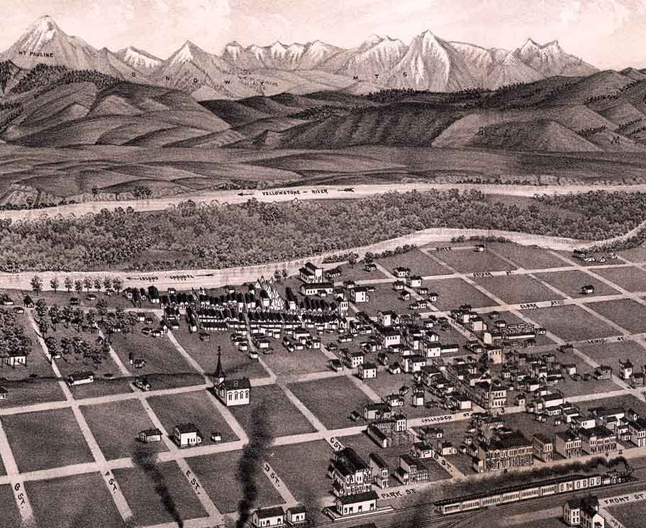 1883 Panoramic Map of Livingston Montana Gallatin County