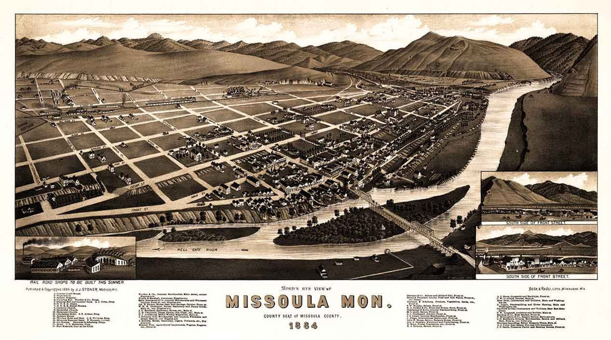 1884 Panoramic Map of Missoula County Montana