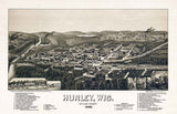 1886 Panoramic Map of Hurley Wisconsin Ashland County