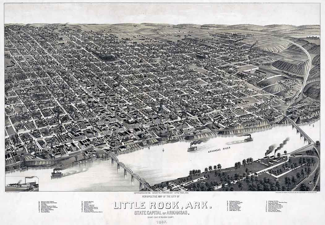 1887 Map of Little Rock Pulaski County Arkansas